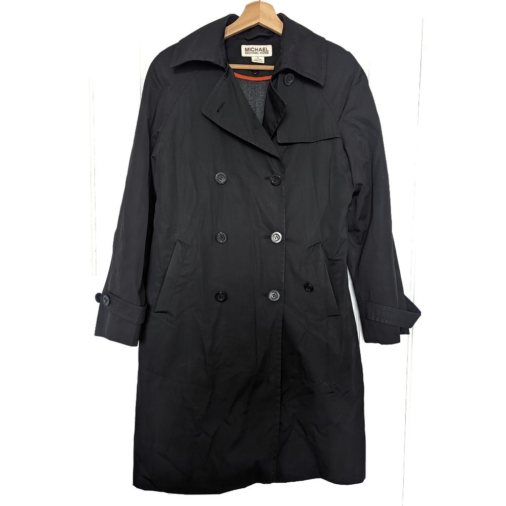 Michael Kors Black Trench Coat Double Breasted Detachable Wool Lining Size Small